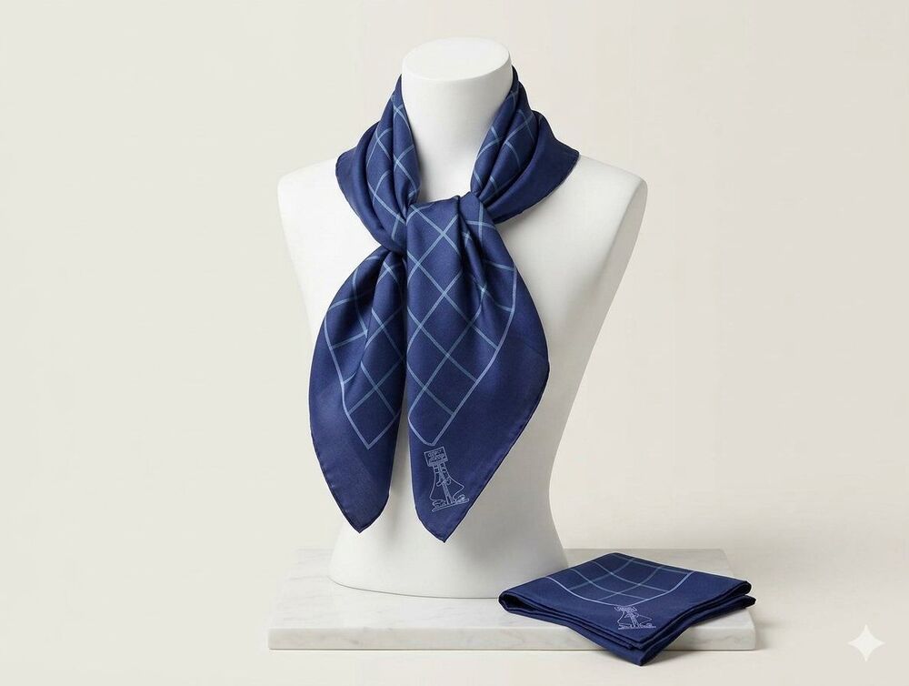 Vintage Burberry Silk Square Scarf Navy Blue Preppy Nautical Old Money Aesthetic